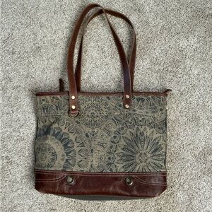 Myra Bag Blue and Brown Floral Tote